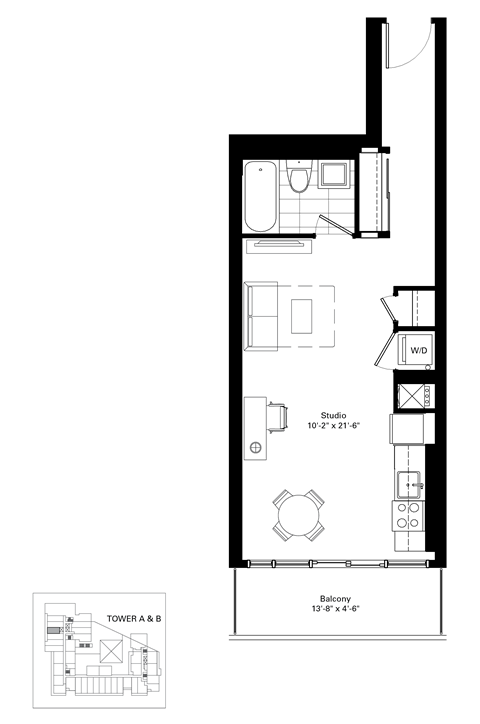 Floor plan for studio, 1 bath, 440 sqft